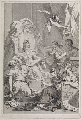 KG 11370
          <br/>
          Titelblad van "Architectuur van Alberti" met portret
          <br/>
          <em>Picart, Bernard (1673-1733)</em>
        