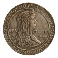 TMNK 00016
<br/>
Schauguldiner over het huwelijk van Maximiliaan, hertog van Oostenrijk met Maria, hertogin van Bourgondië
<br/>
<em>Tirol, graafschap (11e eeuw-1803)</em>