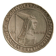 TMNK 00016
<br/>
Schauguldiner over het huwelijk van Maximiliaan, hertog van Oostenrijk met Maria, hertogin van Bourgondië
<br/>
<em>Tirol, graafschap (11e eeuw-1803)</em>