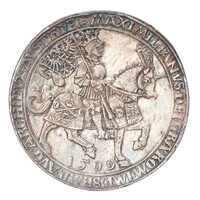 TMNK 00035
<br/>
Dubbele taler (schauguldiner) op naam van Maximiliaan I, over het aannemen van de keizertitel
<br/>
<em>Tirol, graafschap (11e eeuw-1803)</em>