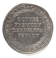 TMNK 00415
<br/>
Daalder (pfaffenfeindtaler, noodmunt) uit Lippstadt op naam van Christiaan van Brunswijk, geslagen uit het zilver van het standbeeld van Sint Liborius uit de kerk van Paderborn
<br/>
<em>Lippstadt</em>