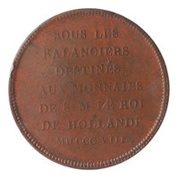 TMNK 02491
<br/>
Proef op het formaat van een gulden, in Parijs geslagen op de voor de koninklijke munt te Utrecht bestemde Salneuve-muntpersen
<br/>
<em>Frankrijk, keizerrijk (1804-1814/1815)</em>