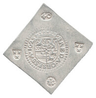 TMNK 05194
<br/>
Veertig stuiver (noodmunt) uit Breda, tijdens de belegering door Spinola
<br/>
<em>Breda, Staats-Brabant</em>