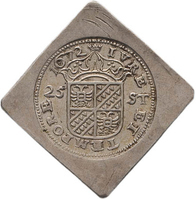 TMNK 05204
<br/>
Vijfentwintig stuiver (noodmunt) uit Groningen en Ommelanden, herdenkingsmunt geslagen na het beleg
<br/>
<em>Groningen en Ommelanden</em>