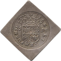 TMNK 05205
<br/>
Vijfentwintig stuiver (noodmunt) uit Groningen en Ommelanden, herdenkingsmunt geslagen na het beleg
<br/>
<em>Groningen en Ommelanden</em>