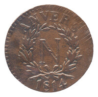 TMNK 05227
<br/>
Vijf centime (noodmunt) uit Antwerpen, belegerd door een coalitie van Engelsen en Duitsers
<br/>
<em>Antwerpen</em>