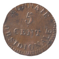 TMNK 05227
<br/>
Vijf centime (noodmunt) uit Antwerpen, belegerd door een coalitie van Engelsen en Duitsers
<br/>
<em>Antwerpen</em>