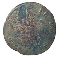 TMNK 05589
<br/>
Halve statendaalder uit Gelderland op naam van Philips II, koning van Spanje (1556-1598)
<br/>
<em>Gelre, Staten van Gelderland</em>