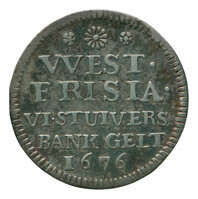 TMNK 05716
<br/>
Zes stuiver (bankgelt) uit West-Friesland
<br/>
<em>Republiek der Zeven Verenigde Nederlanden, Holland (West-Friesland), landschap (1573-1795)</em>