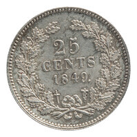 TMNK 05868
          <br/>
          Vijfentwintig cent (kwartje) uit Nederland op naam van Willem II, koning (1840-1849)
          <br/>
          <em>Nederland, Koninkrijk (1830-heden)</em>