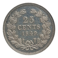 TMNK 05872
          <br/>
          Vijfentwintig cent (kwartje) uit Nederland op naam van Willem III, koning der Nederlanden (1849-1890)
          <br/>
          <em>Nederland, Koninkrijk (1830-heden)</em>