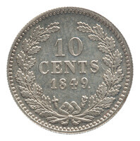 TMNK 05873
          <br/>
          Tien cent (dubbeltje) uit Nederland op naam van Willem III, koning der Nederlanden (1849-1890)
          <br/>
          <em>Nederland, Koninkrijk (1830-heden)</em>