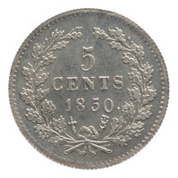 TMNK 05877
          <br/>
          Vijf cent (stuiver) uit Nederland op naam van Willem III, koning der Nederlanden (1849-1890)
          <br/>
          <em>Nederland, Koninkrijk (1830-heden)</em>