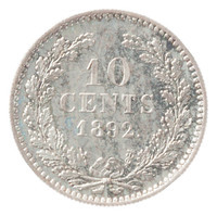 TMNK 05882
          <br/>
          Tien cent (dubbeltje) uit Nederland op naam van Wilhelmina, koningin der Nederlanden (1890-1948)
          <br/>
          <em>Nederland, Koninkrijk (1830-heden)</em>