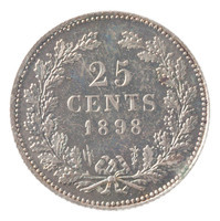 TMNK 05888
          <br/>
          Vijfentwintig cent (kwartje) uit Nederland op naam van Wilhelmina, koningin der Nederlanden (1890-1948)
          <br/>
          <em>Nederland, Koninkrijk (1830-heden)</em>