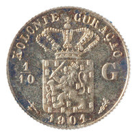 TMNK 05920
<br/>
Tiende gulden uit Curaçao op naam van koningin Wilhelmina (1890-1948)
<br/>
<em>Curaçao, Koninkrijk der Nederlanden (1830-heden)</em>