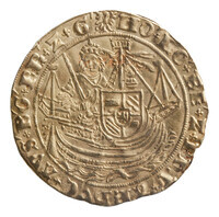 TMNK 06315
<br/>
Halve nobel (schuitken) uit Gelre op naam van Philips de Schone, hertog (1482-1492) / Maximiliaan I, voogd (1482-1492)
<br/>
<em>Gelre, hertogdom (1339-1581)</em>