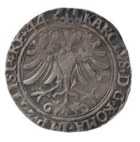 TMNK 06610
<br/>
Vier stuiver (krabbelaar) uit Gelre op naam van Karel V, keizer (1519-1556)
<br/>
<em>Gelre, hertogdom (1339-1581)</em>