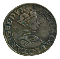 TMNK 06748
<br/>
Teston uit Gelre op naam van Karel III van Lotharingen, hertog van Lotharingen, pretendent van Gelderland (1555-1608)
<br/>
<em>Gelre, hertogdom (1339-1581)</em>