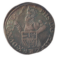 TMNK 06766
<br/>
Kwart statendaalder (achtstuiverspenning) uit Gelderland op naam van Philips II, koning van Spanje (1556-1598)
<br/>
<em>Gelre, Staten van Gelderland</em>