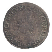 TMNK 06840
          <br/>
          Twintigste leicesterreaal (stoter) uit Gelderland op naam van Robert Dudley, sir, graaf van Leicester
          <br/>
          <em>Republiek der Zeven Verenigde Nederlanden, Gelderland</em>