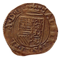 TMNK 08090
<br/>
Duit uit Roermond op naam van Albrecht en Isabella, soeverein vorsten over de Zuidelijke Nederlanden (1598-1621)
<br/>
<em>Spaanse Nederlanden, Roermond</em>