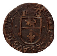 TMNK 08095
<br/>
Duit uit Roermond op naam van Albrecht en Isabella, soeverein vorsten over de Zuidelijke Nederlanden (1598-1621)
<br/>
<em>Spaanse Nederlanden, Roermond</em>