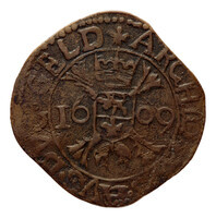 TMNK 08098
<br/>
Oord uit Roermond op naam van Albrecht en Isabella, soeverein vorsten over de Zuidelijke Nederlanden (1598-1621)
<br/>
<em>Spaanse Nederlanden, Roermond</em>