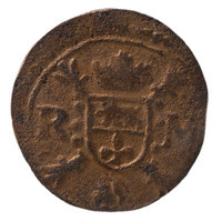 TMNK 08114
<br/>
Duit uit Roermond op naam van Philips IV (1621-1665)
<br/>
<em>Roermond, Spaanse Nederlanden</em>