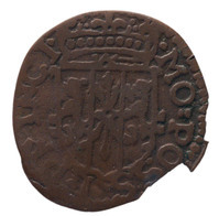 TMNK 08185
<br/>
Duit uit Huissen op naam van bezittende vorsten (1609-1624)
<br/>
<em>Huissen</em>