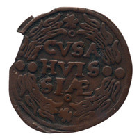 TMNK 08185
<br/>
Duit uit Huissen op naam van bezittende vorsten (1609-1624)
<br/>
<em>Huissen</em>