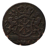 TMNK 08255
<br/>
Kwart stuiver (viertel stüber) uit Kleef op naam van Frederik II (de Grote), koning van Pruisen (1740-1786)
<br/>
<em>Kleef, hertogdom</em>