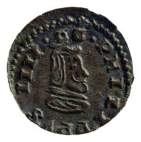 TMNK 09051
<br/>
Gongorino, vier maravedis uit Spanje op naam van Philips IV (1621-1665)
<br/>
<em>Spanje, Koninkrijk</em>