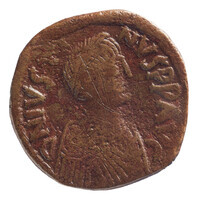 TMNK 09743
<br/>
Follis (veertig nummi) uit het Byzantijnse Rijk op naam van Justinus I (518-527)
<br/>
<em>Byzantijns Keizerrijk</em>