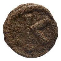 TMNK 09748
<br/>
Halve follis (twintig nummi) uit het Byzantijnse Rijk op naam van Justinus I (518-527)?
<br/>
<em>Byzantijns Keizerrijk</em>
