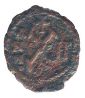 TMNK 09793
<br/>
Kwart follis uit het Byzantijnse Rijk op naam van Mauritius Tiberius (582-602)
<br/>
<em>Byzantijns Keizerrijk</em>