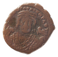 TMNK 09797
<br/>
Follis (veertig nummi) uit het Byzantijnse Rijk op naam van Mauritius Tiberius (582-602)
<br/>
<em>Byzantijns Keizerrijk</em>