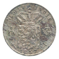 TMNK 10731
<br/>
Tiende gulden uit Nederlands-Indië op naam van Willem III, koning der Nederlanden (1849-1890)
<br/>
<em>Nederlands-Indië, Koninkrijk der Nederlanden (1830-heden)</em>