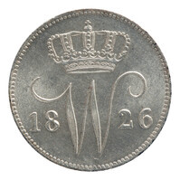 TMNK 10841
<br/>
Vijfentwintig cent (kwartje) uit Nederland op naam van Willem I, koning (1815-1840)
<br/>
<em>Verenigd Koninkrijk der Nederlanden (1815-1830)</em>
