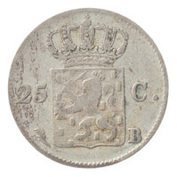 TMNK 10842
<br/>
Vijfentwintig cent (kwartje) uit Nederland op naam van Willem I, koning (1815-1840)
<br/>
<em>Verenigd Koninkrijk der Nederlanden (1815-1830)</em>