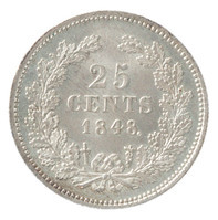 TMNK 10851
<br/>
Vijfentwintig cent (kwartje) uit Nederland op naam van Willem II, koning der Nederlanden (1840-1849)
<br/>
<em>Nederland, Koninkrijk (1830-heden)</em>
