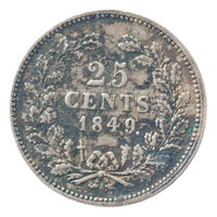 TMNK 10853
<br/>
Vijfentwintig cent (kwartje) uit Nederland op naam van Willem II, koning der Nederlanden (1840-1849)
<br/>
<em>Nederland, Koninkrijk (1830-heden)</em>