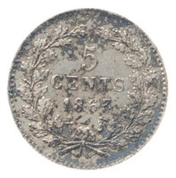 TMNK 10858
          <br/>
          Vijf cent (stuiver) uit Nederland op naam van Willem III, koning der Nederlanden (1849-1890)
          <br/>
          <em>Nederland, Koninkrijk (1830-heden)</em>