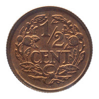 TMNK 10875
<br/>
Halve cent uit Nederland op naam van koningin Wilhelmina (1890-1948)
<br/>
<em>Nederland, Koninkrijk (1830-heden)</em>