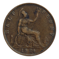 TMNK 10910
<br/>
Halve penny uit Engeland op naam van Victoria, koningin van het Verenigd Koninkrijk (1837-1901)
<br/>
<em>Verenigd Koninkrijk, koninkrijk (1800-heden)</em>