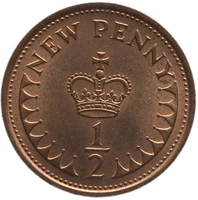 TMNK 11117
<br/>
Halve penny uit Groot-Brittannië op naam van Elizabeth II, koningin (1952-2022)
<br/>
<em>Groot-Brittannië</em>