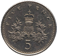 TMNK 11118
<br/>
Vijf pence uit Groot-Brittannië op naam van Elizabeth II, koningin (1952-2022)
<br/>
<em>Groot-Brittannië</em>