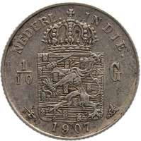 TMNK 11153
<br/>
Tiende gulden uit Nederlands-Indië op naam van koningin Wilhelmina (1890-1948)
<br/>
<em>Nederlands-Indië, Koninkrijk der Nederlanden (1830-heden)</em>