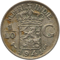TMNK 11154
<br/>
Tiende gulden uit Nederlands-Indië op naam van koningin Wilhelmina (1890-1948)
<br/>
<em>Nederlands-Indië, Koninkrijk der Nederlanden (1830-heden)</em>