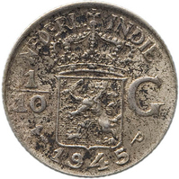 TMNK 11155
<br/>
Tiende gulden uit Nederlands-Indië op naam van koningin Wilhelmina (1890-1948)
<br/>
<em>Nederlands-Indië, Koninkrijk der Nederlanden (1830-heden)</em>